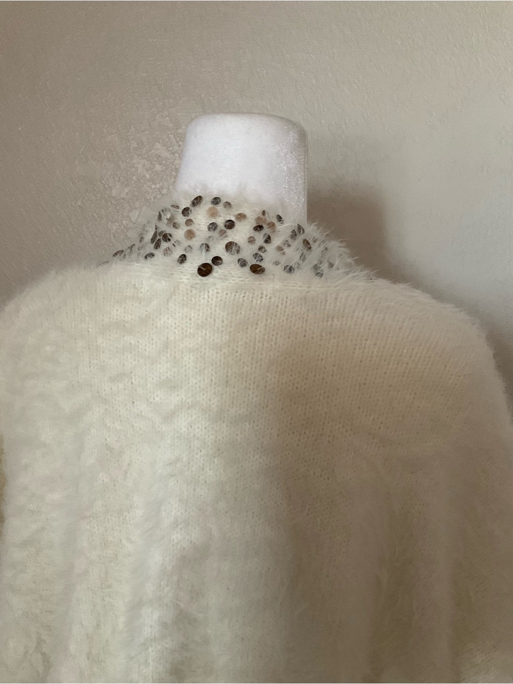 Free People White Fuzzy‎ Cropped Jacket with Sequin Embellishment women size m - Picture 6 of 14